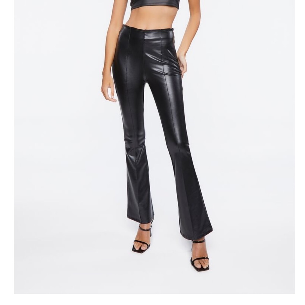 Faux Leather High-Rise Flare Pants 🪩